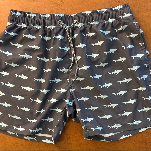 Men's Shark Print Swim Shorts - Blue Size Medium - Picture 2 of 6